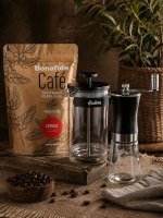 CAFETERA ÉMBOLO + MOLINILLO + 1/4 CAFÉ TOSTADO marca Bonafide